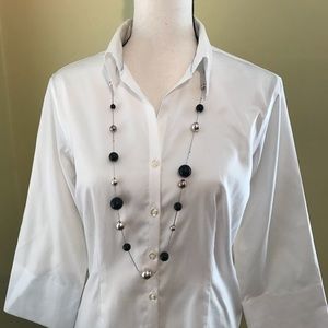 LANDS END 3/4 Sleeve White No iron Pinpoint Oxford